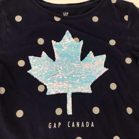 2/$25 GAP Kids Girl's Flippy Maple Leaf Navy Tee, XL - Picture 5 of 14